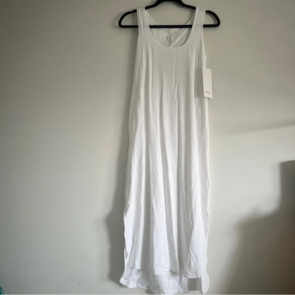 🆕 Lululemon Pima Cotton Open Back Midi Dress White - Picture 1 of 7